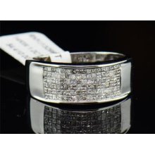 Mens White Gold Finish Princess Pave Diamond Engagement Ring Wedding Band 1 Ct.