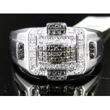 Mens White Gold Finish Round Cut Black/white Diamond Pinky Fashion Band Ring