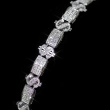 Mens White Gold Finish Lab Diamond Fully Iced Hip Hop $ Sign Bracelet 13mm x 9