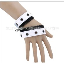 Men's Women fashion Punk Leather Bracelet Gloves with Zipper White