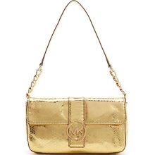 Michael Kors Fulton Small Flap Python Leather Bag Purse Gold