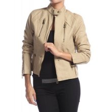 Mogan Motorcycle Faux Leather Jacket Biker Stand Collar Zip Detail Silm Blazer