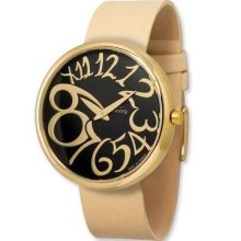 Moog Gold-plated Round Black Dial Watch W/ (ts-06g)beige Band Xwa3671