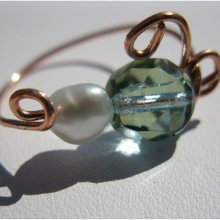 NADIA. aqua green czech glass and freshwater pearl with copper ring. SALE