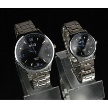 Nary Stainless Steel Quartz Waterproof Coulpe Watch Black Dial Watch