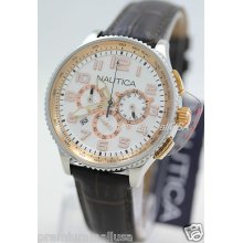 Nautica N22599m Men Watch Ocn Chronograph Date Brown Leather 40 Mm $225