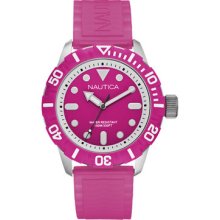 Nautica Nsr 100 A09606g Watch Pink Dial Pink Silicone Strap 44mm 100m Uk Seller