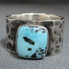 Navajo Turquoise Ring Hand Hammered Sterling Silver Band Womens Mens S8.25