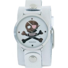 Nemesis Women's Black Skull White Leather Band Watch (Leather)