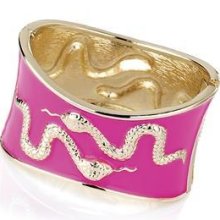 Neon Pink And Gold Colour Snake Motif Hinge Bangle