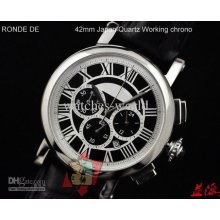 New Luxury Kdy Calibre Black White Leather Strap Quartz Roman Chrono