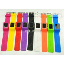 New Rectangle Make-up Mirror Led Watch Jelly Candy Silicone Trendy W