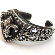 Nice 925 Sterling Silver Carved Huge Fedelis Mens Bangle Bracelet