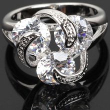 Noble Three Stones Engagement Wedding Ring 18k Wgp Use Swarovski Crystal G232