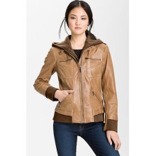 Nordstrom Bernardo Leather Bomber Jacket Detachable Sweater Hoodie Size Large
