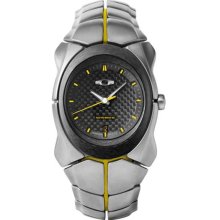 Oakley Mens Livestrong Special Edition Analog Titanium Watch - Silver Bracelet - Carbon Fiber Dial - 10-048