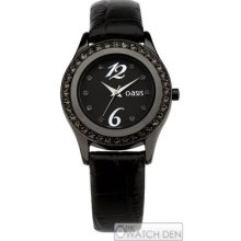 Oasis - Ladies Leather Strap Black Dial Watch - B792