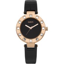 Oasis Women's Quartz Watch With Black Dial Analogue Display And Black Leather Strap B1306