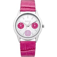 Oasis Women's Quartz Watch With Pink Dial Analogue Display And Pink Leather Strap Da31