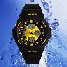 Ohsen Rubber Oversize Stopwatch Digital Dual Hours Mens Luxury Sports Watch