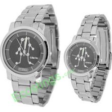 One Pair of Stainless Steel Wristwatches for Men and Ladies