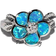 Opal Cz Flower Ring Sterling Silver Size 5 6 7 W/bonus