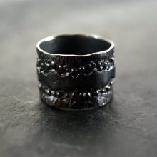 Organic Textures Ring in Oxidized Sterling Silver - Unisex ring, size 8, wide band