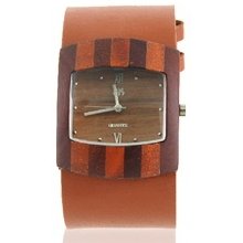OS.Dandon M1511 Square Shaped Wooden Watch Dial Jean Leather Watchband Women's E