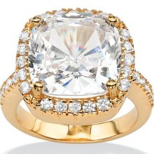 Palm Beach Jewelry 14k Yellow Gold Cushion Cut Cubic Zirconia Halo Ring