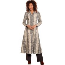 Pamela McCoy Leather Notched Collar Python Printed Walker Coat
