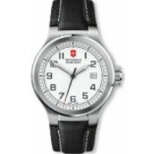 Peak II Watch With Small White Dial & Black Leather Strap