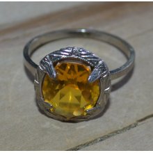 Perfect NOS art deco / Edwardian silver rhodium plate and citrine yellow glass cocktail ring Perfect NOS art deco / Edwardian silver rhodium plate and citrine yellow glass cocktail ring