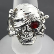 Pirate Caribbean Red Eye Skull Size 11 Sword Ring Biker 925 Sterling Silver