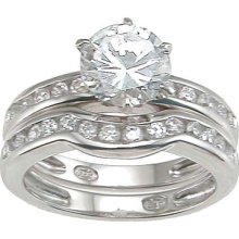 Plutus Partners .925 Sterling Silver Brilliant Cut Cubic Zirconia Solitaire Engagement Ring Set