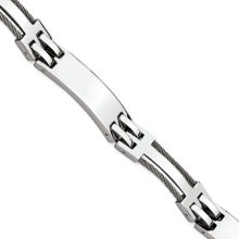 Polished Stainless Steel & Wire Accent Bracelet - 8.5 Inch