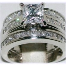 Princess Cut 3 Ring Wedding Band Engagement W-eternity Sterling Silver Set Sz