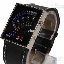 Productmen's Fashion Watch Leather Band Blue&red 29 Light Led Di