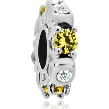 Pugster Topaz Yellow Clear White Crystal Diamond Accent Silver Bead Charm Fits Pugster Bracelet