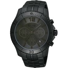 Pulsar Stainless Steel Black Ion Chronograph Watch - Pt3293 - Men