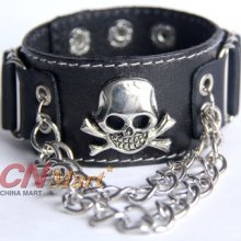 Punk Unisex Mens Genuine Leather Bracelet Skull Cuff Bangle Wristband Aa1125