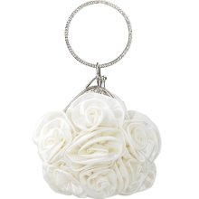 Pure White Rosette Satin Bridal/Wedding/Evening Party Wristlet Clutch Purse Bag - Off-White - Satin