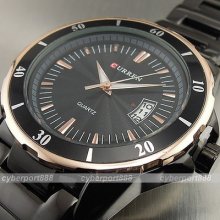 Quartz Hour Dial Date Water Black Golden Clock Sport Men Steel Wrist Watch Wg224