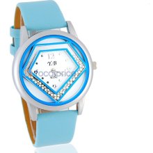 r.B N753 Round Dial Women's Analog Watch with Faux Leather Strap (Blue)