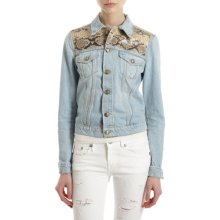 R13 Snake Shoulder Panel Denim Jacket - Lt Blue W Snake Skin Size Sma