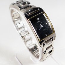 Rare Womens Guess G75627l G-link Enamel Black Diamond Dial Stainless Steel Watch