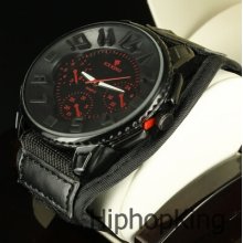 Red Black Classy Dial Big Polished Case Ice King Hip Hop Sport Watch Pilot Hands
