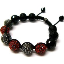 Red/ Black Hematite Diamond Cz Hip Hop Disco Ball Bracelet (Unisex)