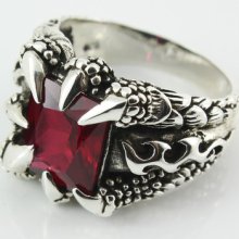 Red Claw Dragon Size 8 Japanese Skull Japanese Biker Ring Silver Sterling 925