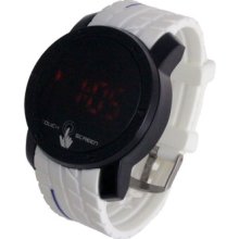 Red Led Touch Black Screen Digital Bracelet Watch White Rubber Band Unisex