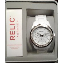 Relic Watch by Fossil, Starla, White Band, Swarovski Crystals, New - Stainless Steel - White - 6.5